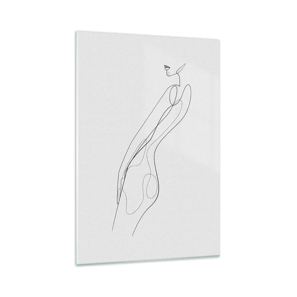 Glasbild - Bild auf glas - Eine minimalistische Linie, die eine Silhouette vor einem hellen Hintergrund zeigt - 80x120cm - Bloß ein Versprechen - Moderne Wanddekoration für Wohnzimmer und Schlafzimmer ARTTOR