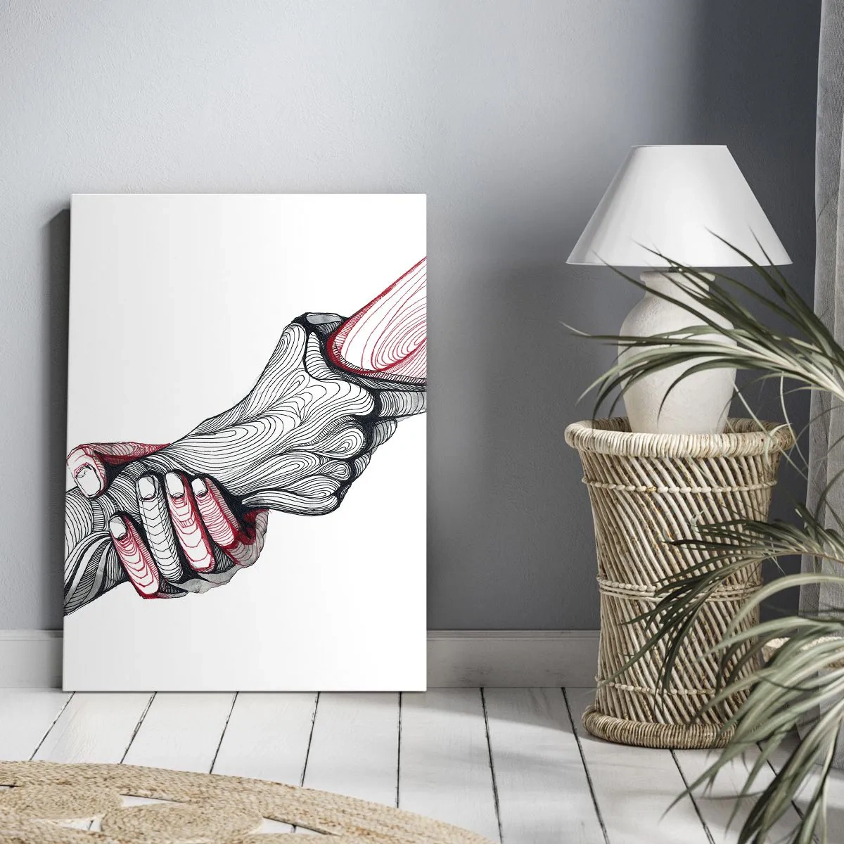 Bild auf Leinwand - Leinwandbild - Künstlerische Hände, die sich im minimalistischen Stil halten - 50x70cm - Sie sind in guten Händen - Moderne Wanddekoration für Wohnzimmer und Schlafzimmer ARTTOR