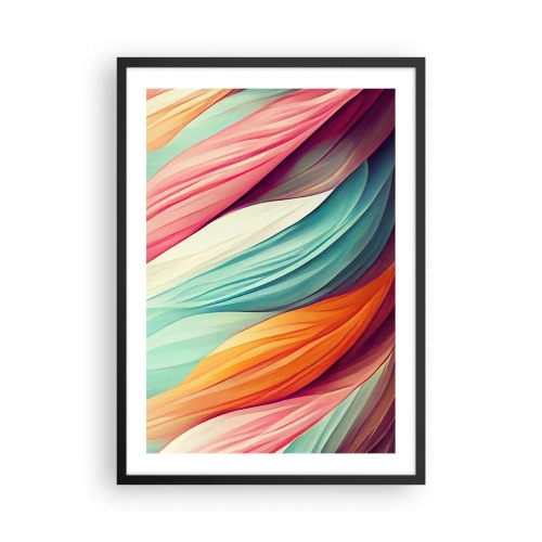 Poster in einem schwarzem Rahmen - Eine abstrakte Komposition aus Wellenlinien in intensiven Farben. - 50x70cm - Regenbogengewebe - Moderne Wanddekoration für Wohnzimmer und Schlafzimmer ARTTOR
