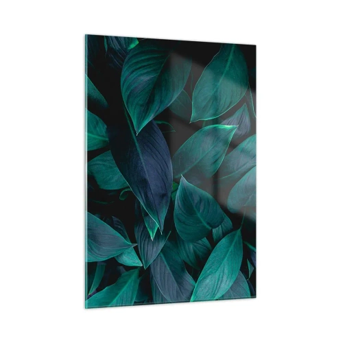 Glasbild - Bild auf glas - Dichte grüne Blätter auf dunklem Hintergrund - 50x70cm - Grün in sich selbst - Moderne Wanddekoration für Wohnzimmer und Schlafzimmer ARTTOR