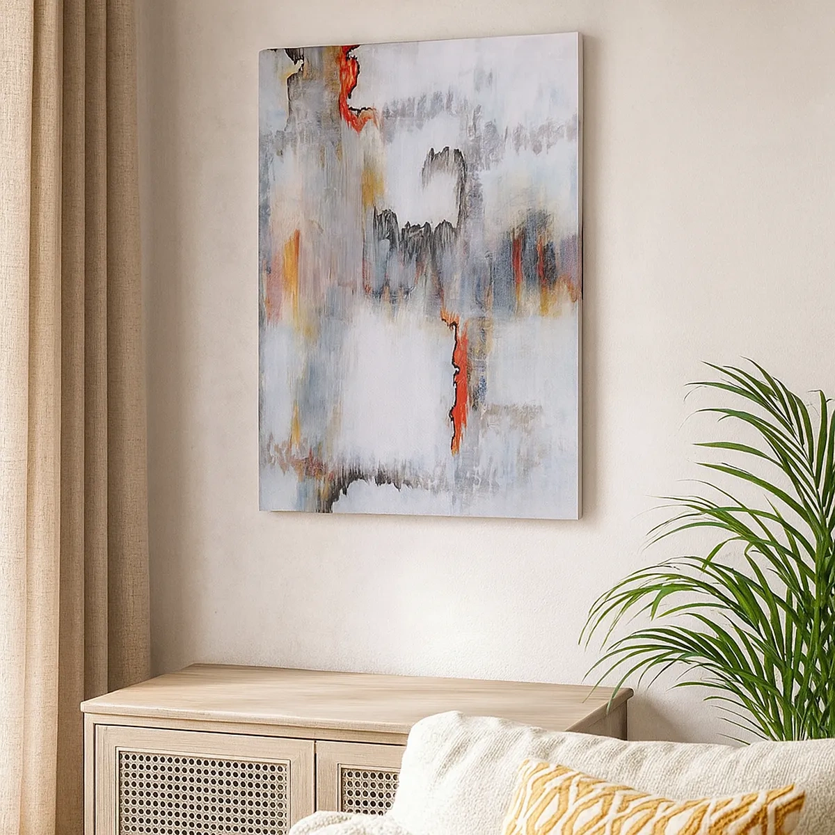 Bild auf Leinwand - Leinwandbild - Abstraktes Muster mit lebendigen Farben auf hellem Hintergrund - 50x70cm - Ein Stock auf dem Wasser - Moderne Wanddekoration für Wohnzimmer und Schlafzimmer ARTTOR