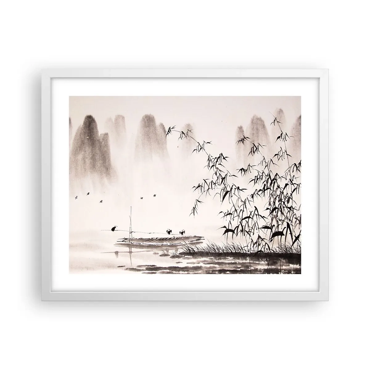 Poster in einem weißen Rahmen - Die Stille der Reisfelder - 50x40 cm