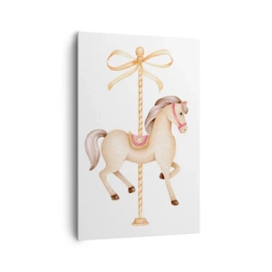 Bild auf Leinwand - Leinwandbild - Ein Karussellpferd mit Schleife in zarten Pastelltönen - 80x120cm - Anmutiger Trab - Moderne Wanddekoration für Wohnzimmer und Schlafzimmer ARTTOR
