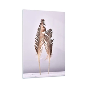 Glasbild - Bild auf glas - Zarte Federn auf hellem Untergrund im minimalistischen Stil - 70x100cm - Gegen das Nichts - Moderne Wanddekoration für Wohnzimmer und Schlafzimmer ARTTOR