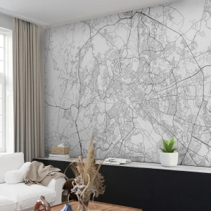 Fototapete Premium Sand - Schwarz-weißer Stadtplan mit genau eingezeichneten Straßen - 100x70cm - Römischer Kreis - Moderne Wanddekoration für Wohnzimmer und Schlafzimmer ARTTOR