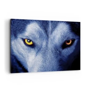 Bild auf Leinwand - Leinwandbild - Nahaufnahme des intensiven Blicks eines Wolfes vor dunklem Hintergrund - 100x70cm - Faszinierender Blick - Moderne Wanddekoration für Wohnzimmer und Schlafzimmer ARTTOR