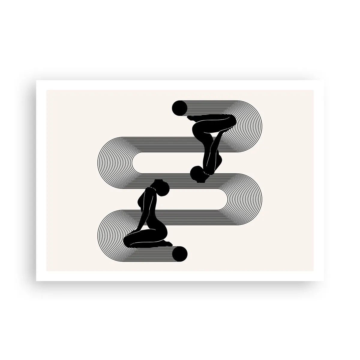 Poster - Schwarze Silhouetten mit geometrischen Linien auf hellem Hintergrund - 100x70cm - Sinnliche Symmetrie - Moderne Wanddekoration für Wohnzimmer und Schlafzimmer ARTTOR