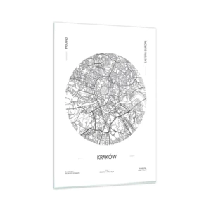 Glasbild - Bild auf glas - Eine Karte von Krakau im minimalistischen Stil - 80x120cm - Anatomie von Krakau - Moderne Wanddekoration für Wohnzimmer und Schlafzimmer ARTTOR