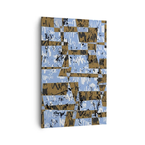 Bild auf Leinwand - Leinwandbild - Eine abstrakte Komposition aus Rechtecken in Braun- und Blautönen. - 80x120cm - Ein nicht-menschlicher Ausschnitt - Moderne Wanddekoration für Wohnzimmer und Schlafzimmer ARTTOR