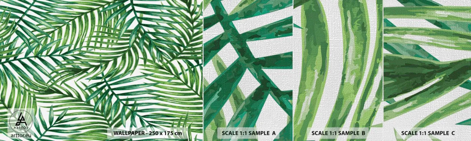 Fototapeten Muster Premium Canvas - Unter dem grünen Baldachin - Abstraktion, Palmblatt, Kokusnuss-Palme - 100x30 cm
