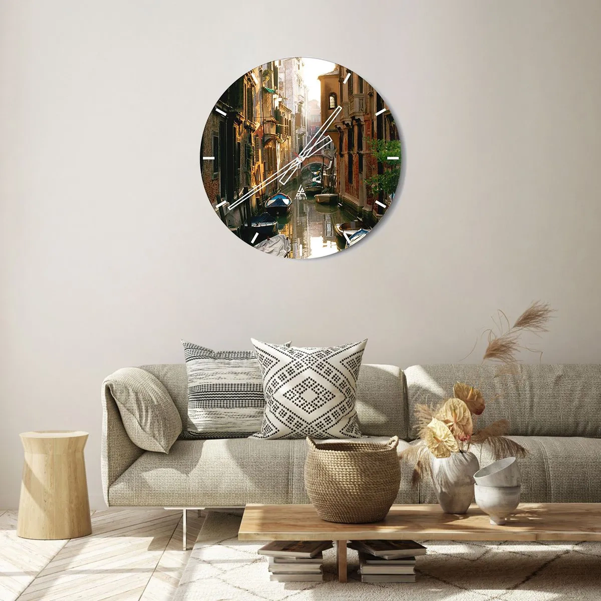 Wanduhr - Glasuhr - In einer venezianischen Gasse - 40x40 cm
