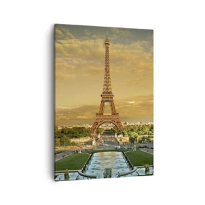 Bild auf Leinwand - Leinwandbild - Der Eiffelturm in Paris bei Sonnenuntergang - 50x70cm - Königin von Paris - Moderne Wanddekoration für Wohnzimmer und Schlafzimmer ARTTOR