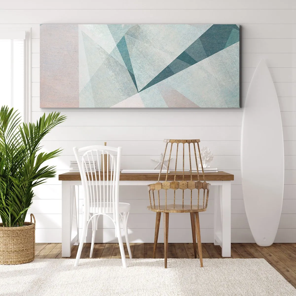 Bild auf Leinwand - Leinwandbild - Geometrische Formen in Pastelltönen von Blau und Grau - 120x50cm - Einfach aber dynamisch - Moderne Wanddekoration für Wohnzimmer und Schlafzimmer ARTTOR