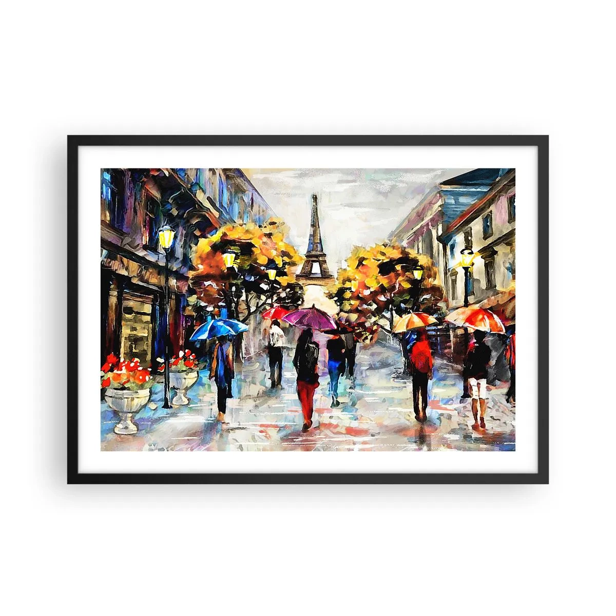 Poster in einem schwarzem Rahmen - Ein Herbstspaziergang in Paris mit Blick auf den Eiffelturm - 70x50cm - Besonders schön im Herbst - Moderne Wanddekoration für Wohnzimmer und Schlafzimmer ARTTOR
