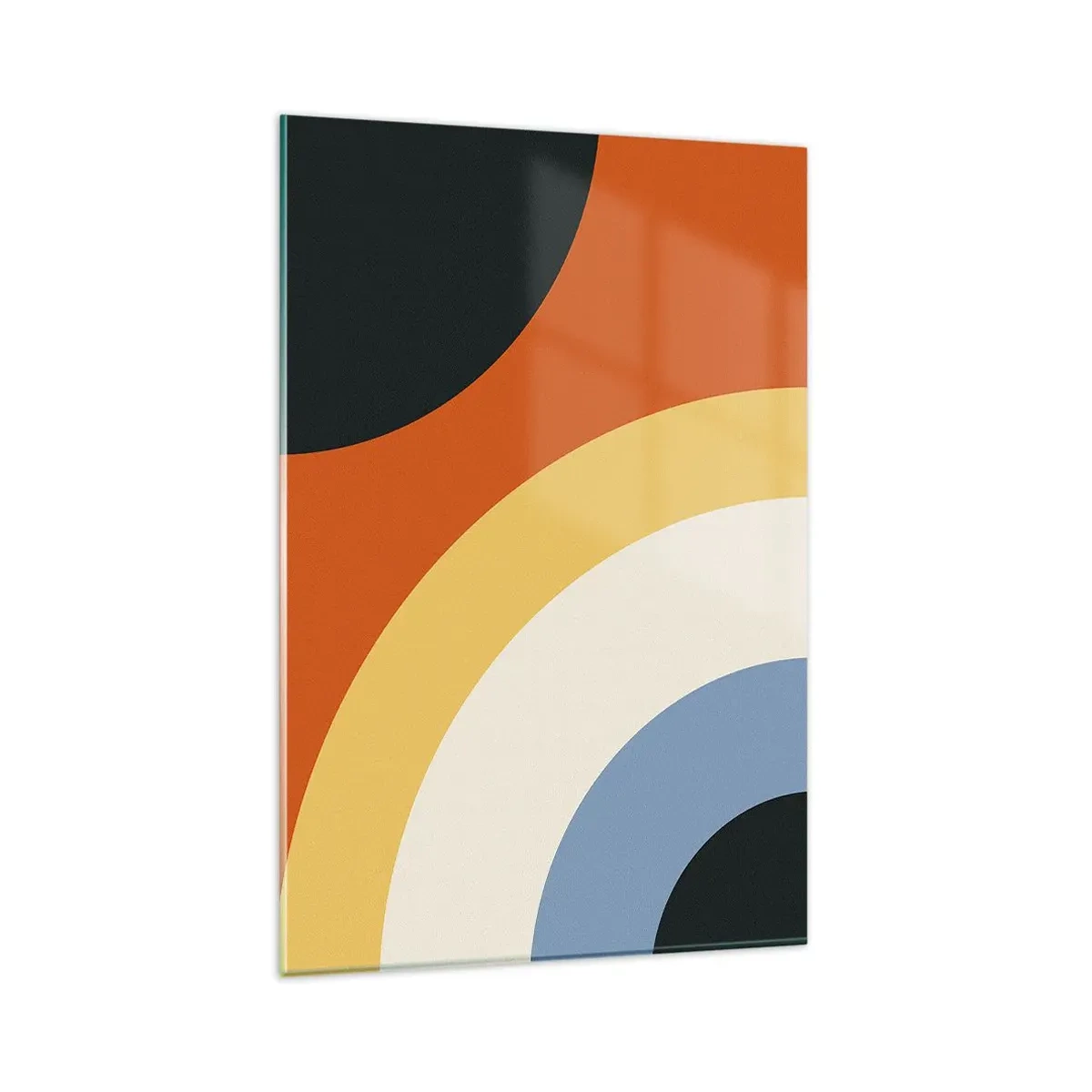 Glasbild - Bild auf glas - Abstraktes Kunstwerk mit bunten Bögen und kontrastierenden Kreisen - 80x120cm - Zu mir selbst - Moderne Wanddekoration für Wohnzimmer und Schlafzimmer ARTTOR