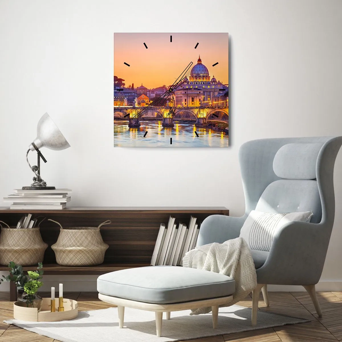 Wanduhr - Glasuhr - Sonnenuntergang über der ewigen Stadt - 40x40 cm