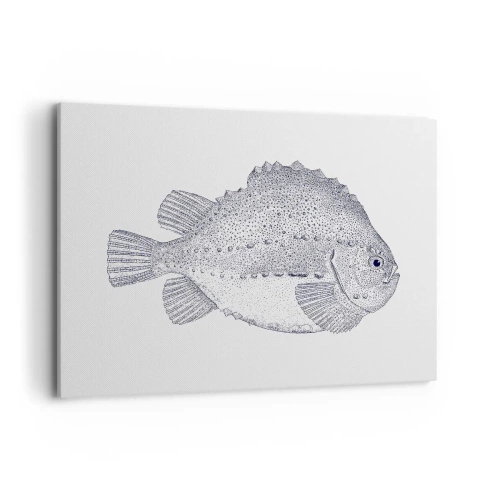 Bild auf Leinwand - Leinwandbild - Schwarz-weiße Zeichnung eines Fisches auf weißem Hintergrund im minimalistischen Stil - 120x80cm - Für das Album des Naturforschers - Moderne Wanddekoration für Wohnzimmer und Schlafzimmer ARTTOR