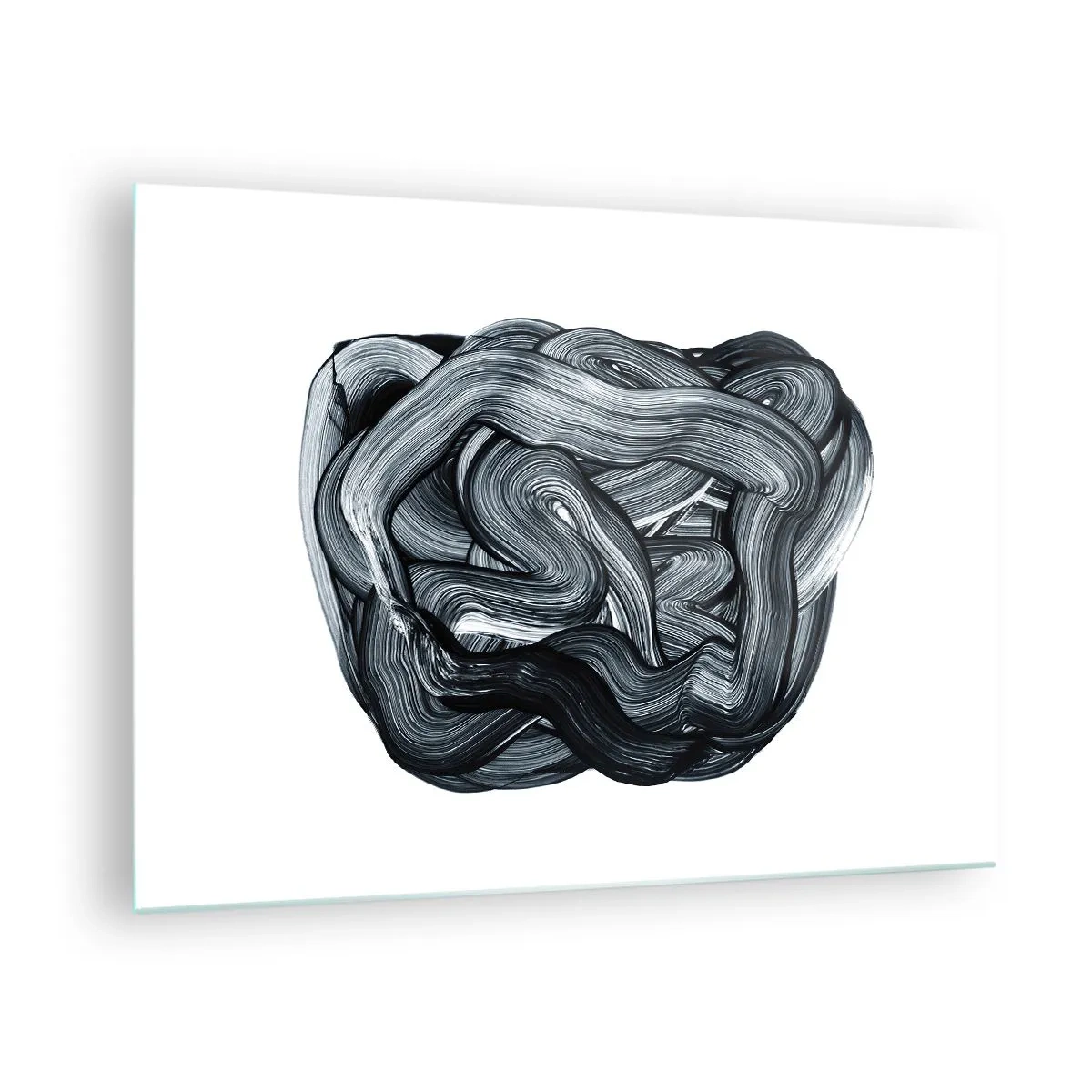 Glasbild - Bild auf glas - Schwarz-weiße Pinselstrich-Abstraktion - 70x50cm - Es ist nicht so einfach - Moderne Wanddekoration für Wohnzimmer und Schlafzimmer ARTTOR