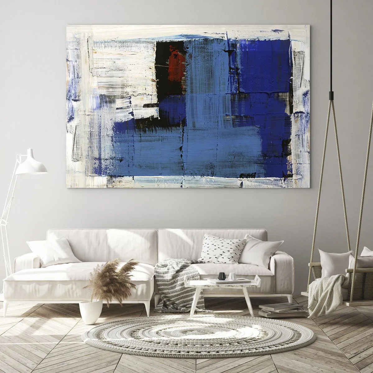 Glasbild - Bild auf glas - Eine abstrakte Komposition mit einer dominanten blauen Farbe. - 70x50cm - Geheimnis ist blau - Moderne Wanddekoration für Wohnzimmer und Schlafzimmer ARTTOR