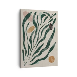 Bild auf Leinwand - Leinwandbild - Organische Linien und Formen in Grün und Beige - 50x70cm - Im Grünen - Moderne Wanddekoration für Wohnzimmer und Schlafzimmer ARTTOR