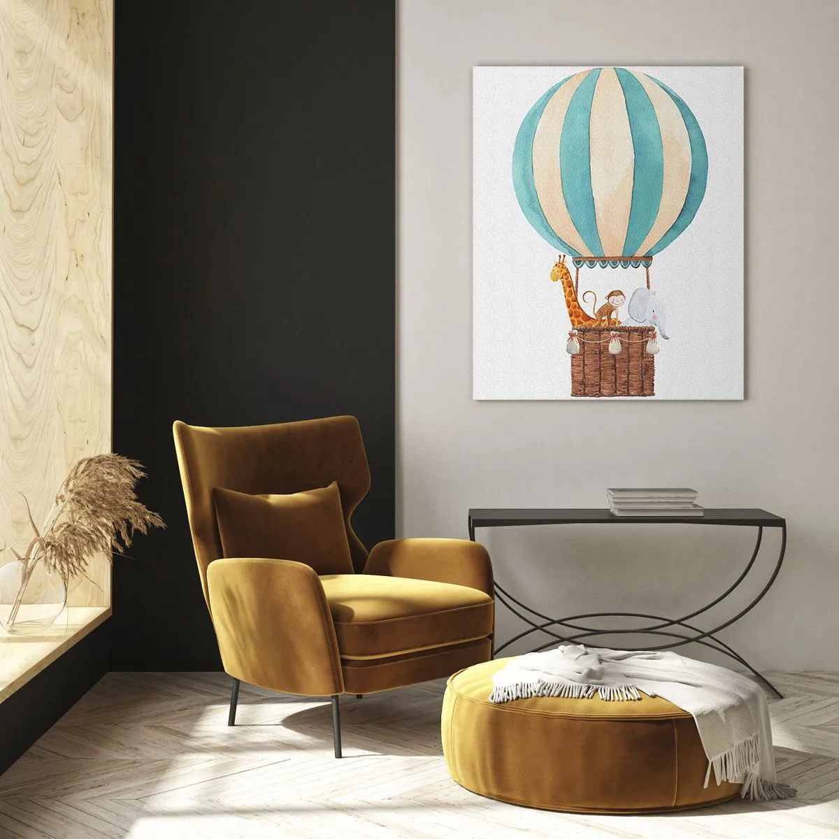 Glasbild - Bild auf glas - Ein Ballon mit süßen Tieren in Pastellfarben - 70x100cm - Fantastische Reise - Moderne Wanddekoration für Wohnzimmer und Schlafzimmer ARTTOR