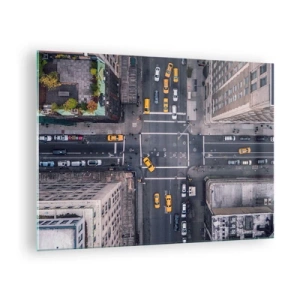 Glasbild - Bild auf glas - Luftaufnahme einer belebten Kreuzung in der Stadt - 70x50cm - Eine einfache Wahl - Moderne Wanddekoration für Wohnzimmer und Schlafzimmer ARTTOR