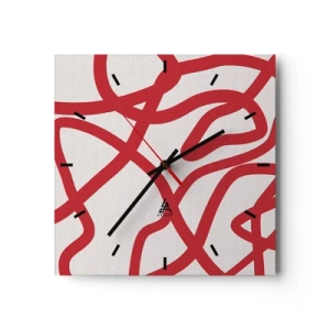 Wanduhr - Glasuhr - Rote abstrakte Linien auf weißem Hintergrund - 30x30cm - Rot auf Weiß - Moderne Wanddekoration für Wohnzimmer und Schlafzimmer ARTTOR