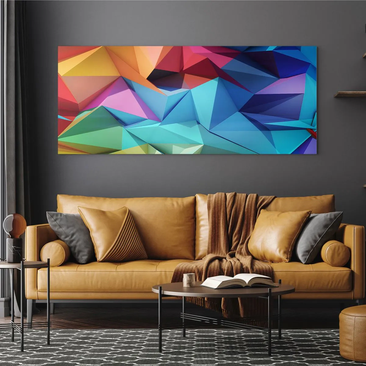 Glasbild - Bild auf glas - Regenbogen-Origami - 100x40 cm