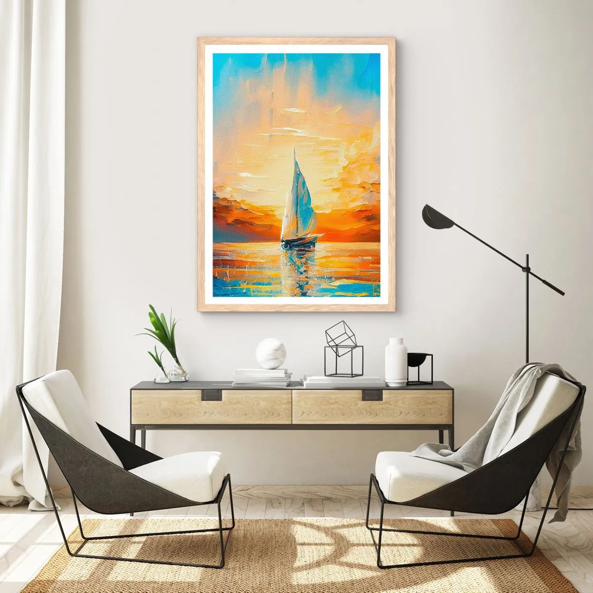 Poster in einem Rahmen aus heller Eiche - In Gold segeln - 50x70 cm