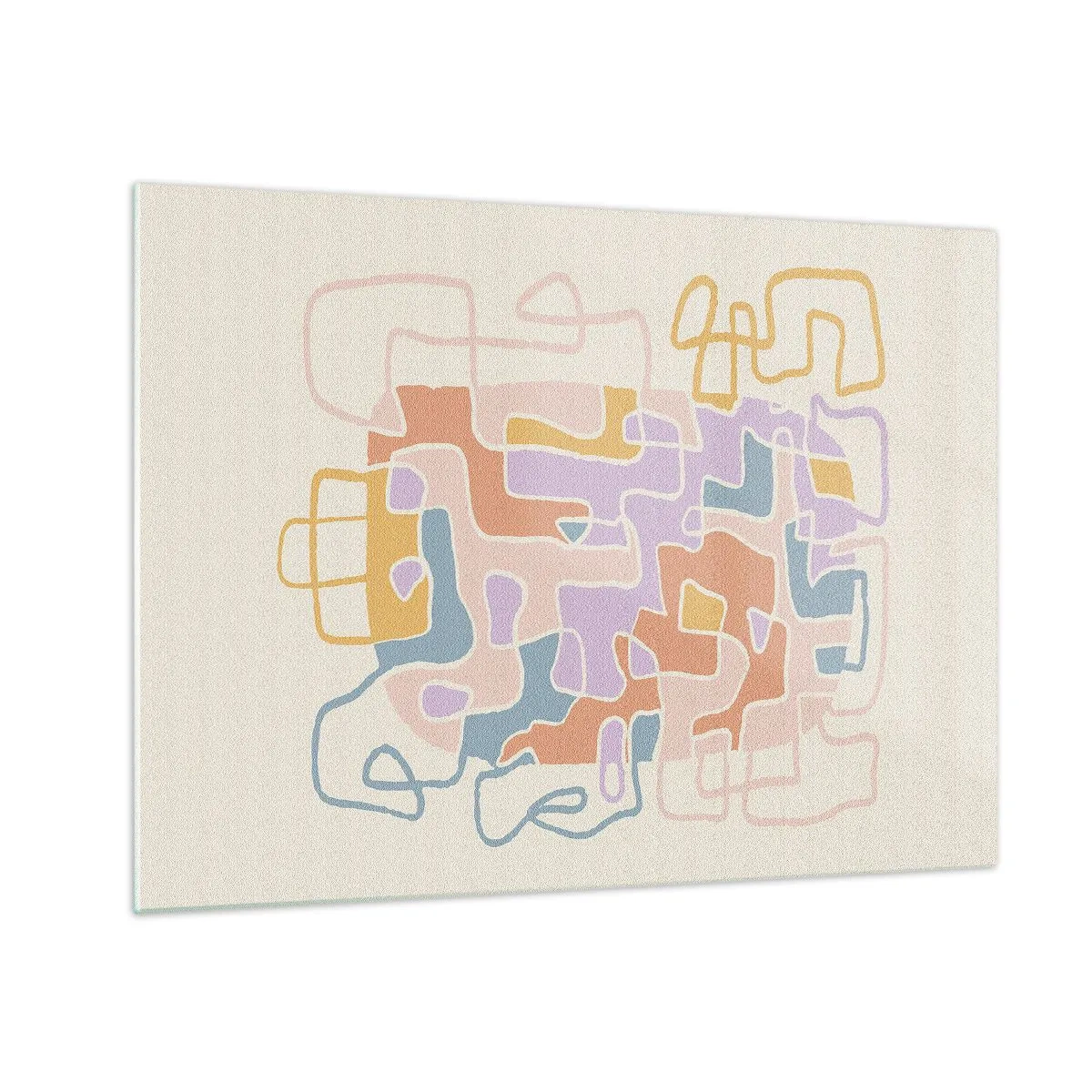 Glasbild - Bild auf glas - Ein buntes Labyrinth aus Linien auf cremefarbenem Hintergrund - 70x50cm - Labyrinth – ein freudiges Abenteuer - Moderne Wanddekoration für Wohnzimmer und Schlafzimmer ARTTOR