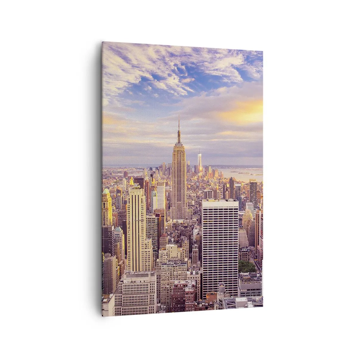 Bild auf Leinwand - Leinwandbild - Panorama einer modernen Stadt mit Wolkenkratzern bei Sonnenuntergang - 80x120cm - Nur nach den Wolken greifen - Moderne Wanddekoration für Wohnzimmer und Schlafzimmer ARTTOR