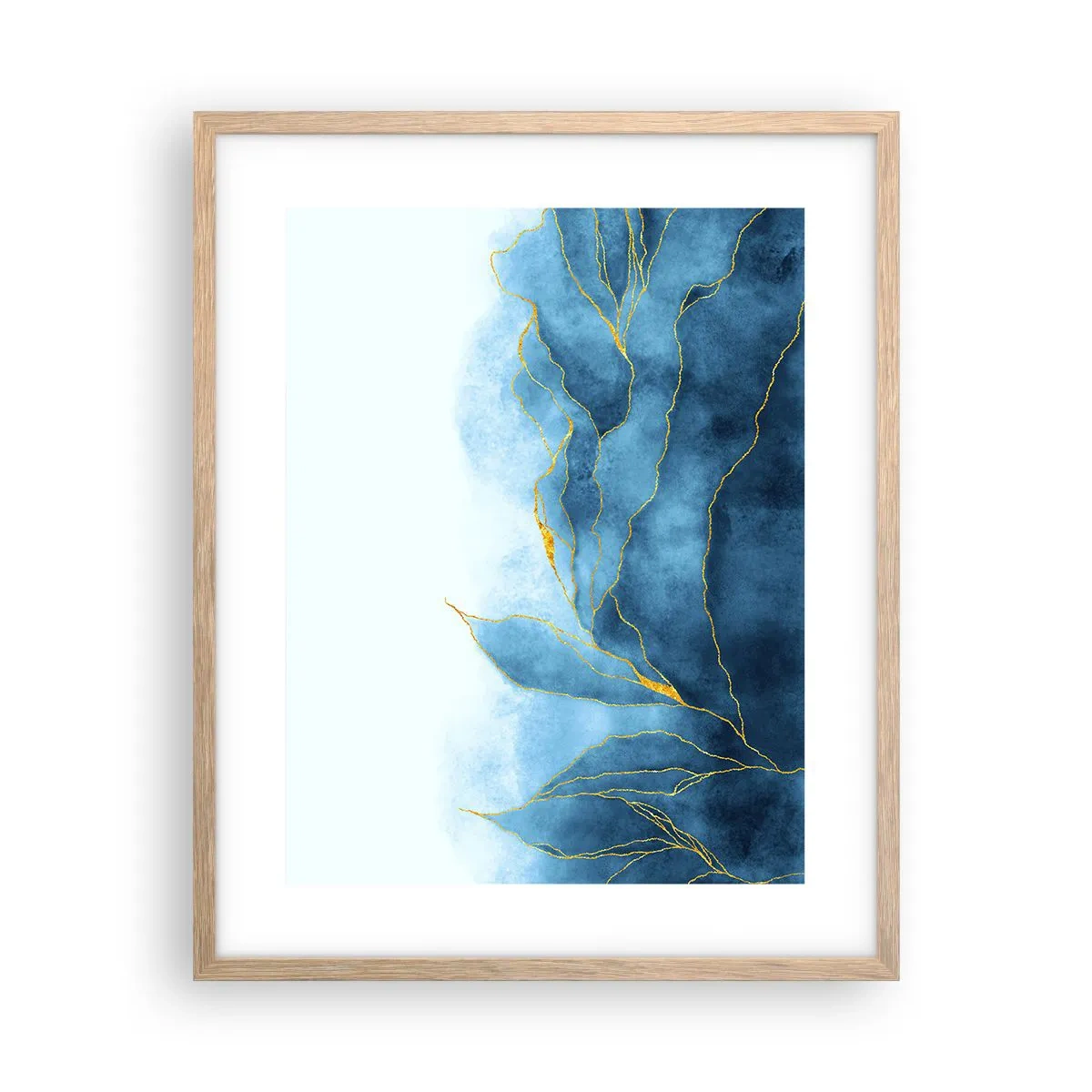 Poster in einem Rahmen aus heller Eiche - Blau im Gold - 40x50 cm