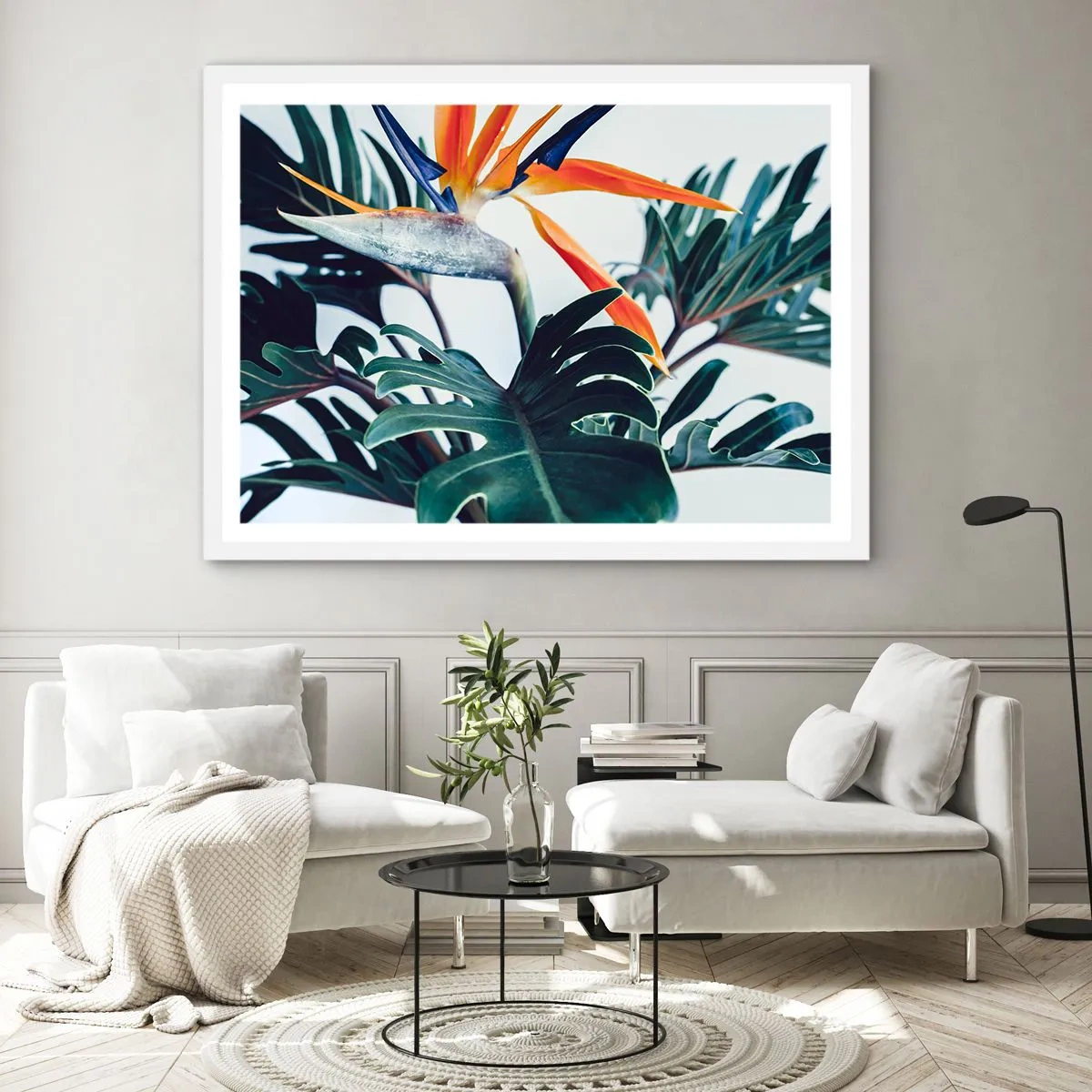 Poster in einem weißen Rahmen - Vogelbusch - 70x50 cm