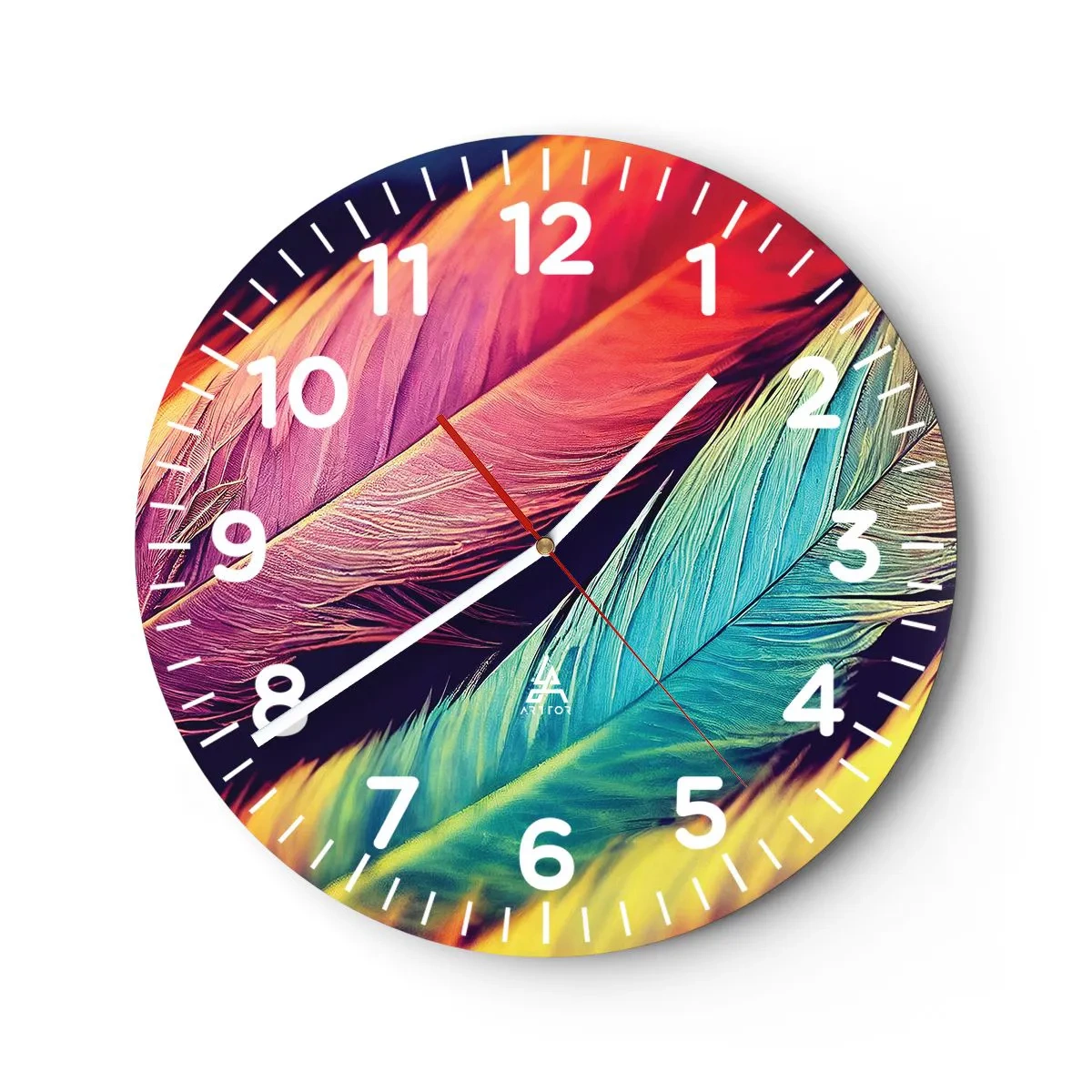 Wanduhr - Glasuhr - Gefiederter Regenbogen - 30x30 cm