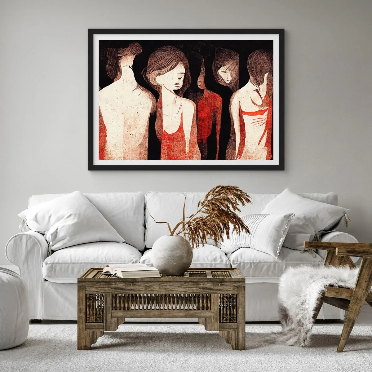 Poster in einem schwarzem Rahmen - Künstlerische Figuren in einer abstrakten Komposition - 70x50cm - Madonnen der Dunkelheit - Moderne Wanddekoration für Wohnzimmer und Schlafzimmer ARTTOR