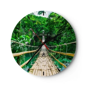 Wanduhr - Glasuhr - Eine Bambus-Seilbrücke in tropischem Grün über einem Fluss - 30x30cm - Monkey Bridge über das Grün - Moderne Wanddekoration für Wohnzimmer, Küche und Schlafzimmer ARTTOR