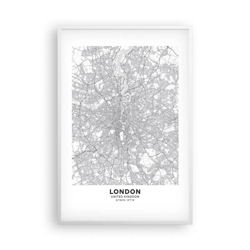 Poster in einem weißen Rahmen - Karte des Labyrinths von London - 61x91 cm