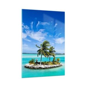 Glasbild - Bild auf glas - Eine tropische Insel vor der Kulisse eines türkisfarbenen Ozeans - 50x70cm - Ein Paradies auf Erden - Moderne Wanddekoration für Wohnzimmer und Schlafzimmer ARTTOR