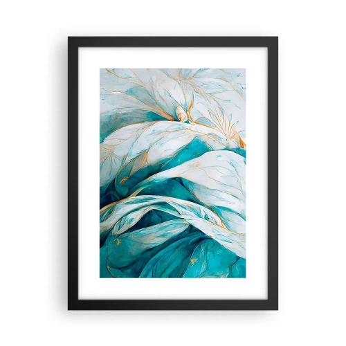 Poster in einem schwarzem Rahmen - Blaue Abstraktion mit goldenem Motiv - 30x40 cm