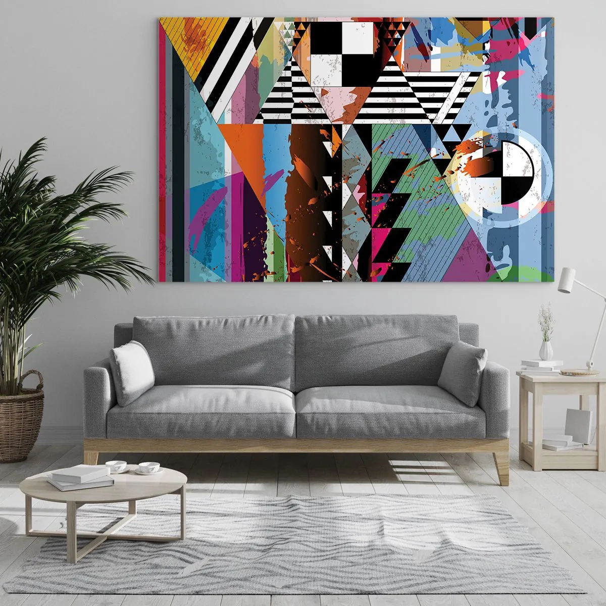 Glasbild - Bild auf glas - Geometrische Abstraktion mit einer Vielzahl von Formen und Farben - 120x80cm - Geometrisch und organisch - Moderne Wanddekoration für Wohnzimmer und Schlafzimmer ARTTOR