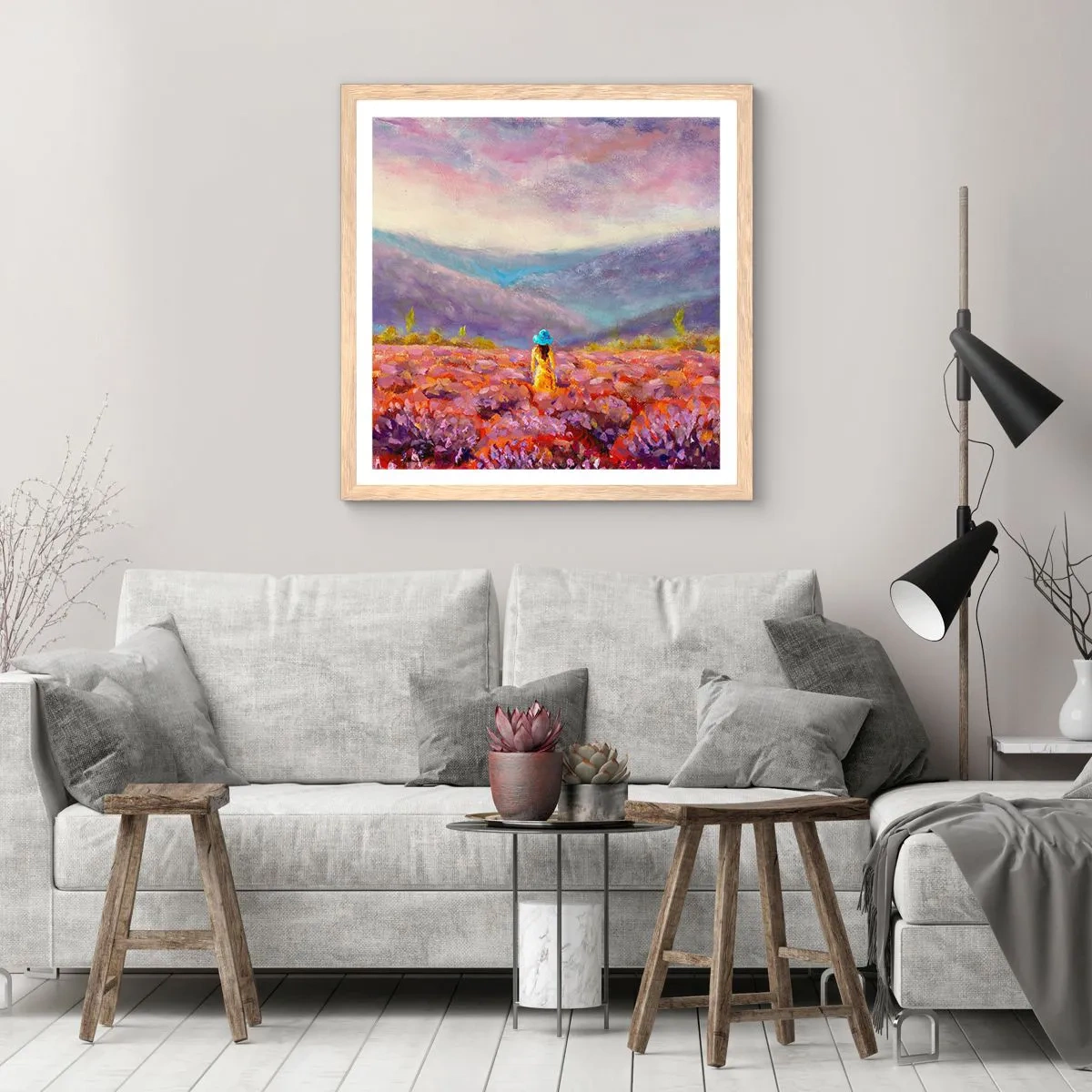 Poster in einem Rahmen aus heller Eiche - In einer Lavendelwelt - 40x40 cm