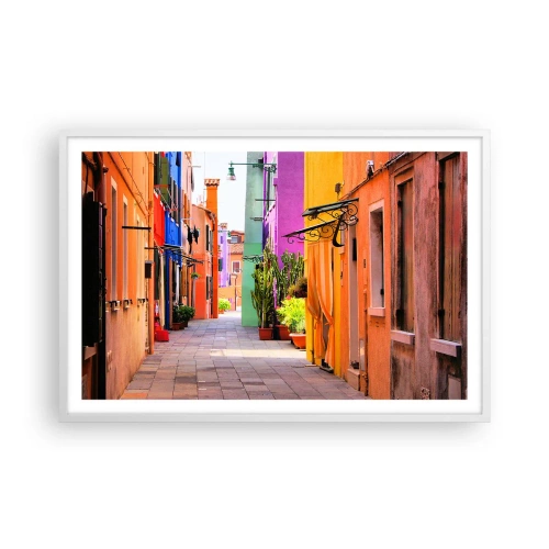 Poster in einem weißen Rahmen - Regenbogengasse - 91x61 cm