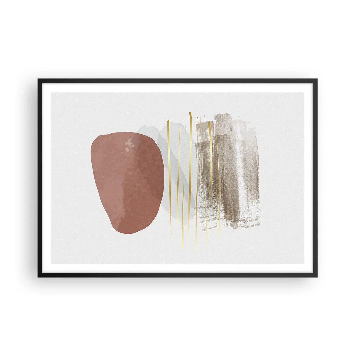 Poster in einem schwarzem Rahmen - Abstrakte Komposition in Beige- und Goldtönen - 100x70cm - Abstrakte Kolonnade - Moderne Wanddekoration für Wohnzimmer und Schlafzimmer ARTTOR