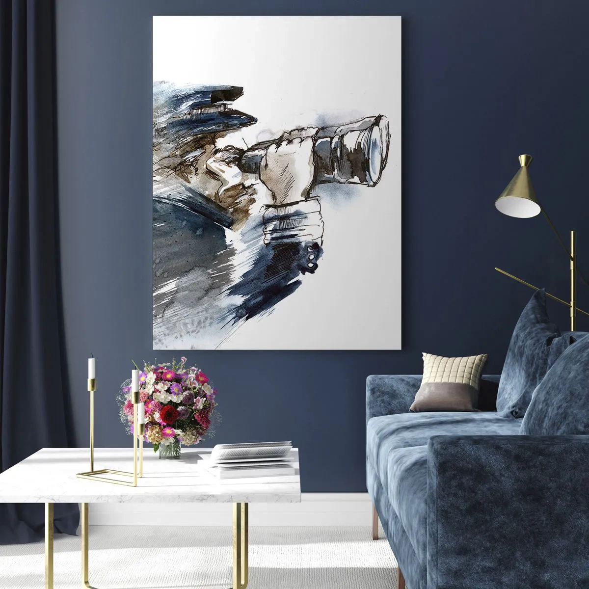 Glasbild - Bild auf glas - Ein Mann mit Fernglas in einer dynamischen Aquarellkomposition - 50x70cm - Zehn auf der Beaufort-Skala! - Moderne Wanddekoration für Wohnzimmer und Schlafzimmer ARTTOR