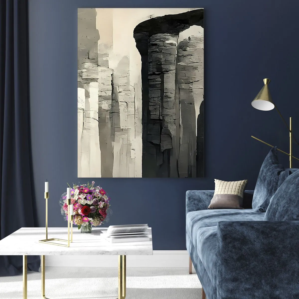 Glasbild - Bild auf glas - Historische Säulen in stimmungsvoller monochromer Umgebung - 70x100cm - Majestät der Antike - Moderne Wanddekoration für Wohnzimmer und Schlafzimmer ARTTOR