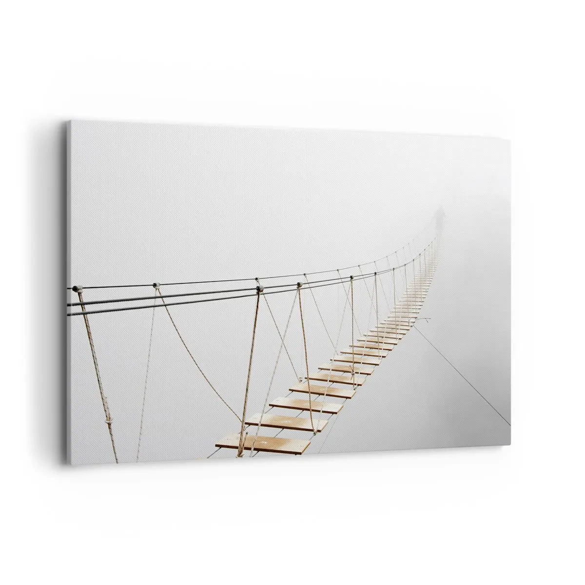 Bild auf Leinwand - Leinwandbild - Eine Hängebrücke im Nebel aus minimalistischer Perspektive - 100x70cm - Wohin wird es dich führen? - Moderne Wanddekoration für Wohnzimmer und Schlafzimmer ARTTOR