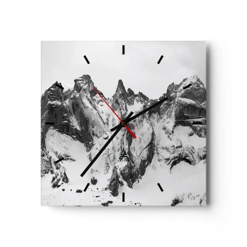 Wanduhr - Glasuhr - Schwarz-weiße schneebedeckte Berggipfel - 30x30cm - Gefährlicher Granitgrat - Moderne Wanddekoration für Wohnzimmer und Schlafzimmer ARTTOR