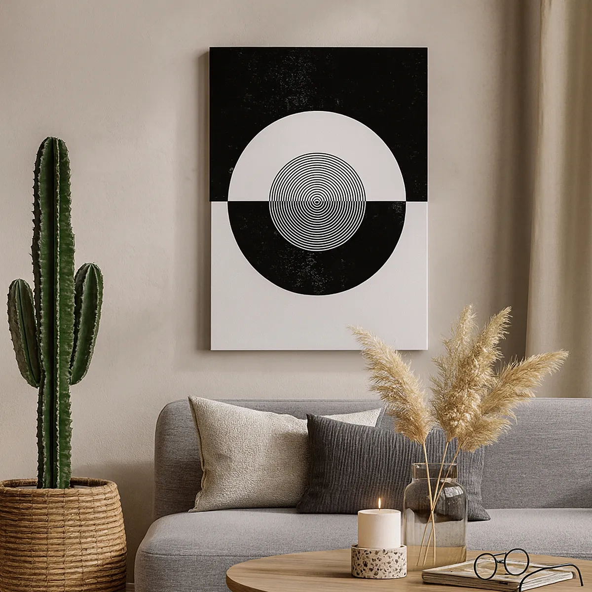 Bild auf Leinwand - Leinwandbild - Grafisches Muster in kontrastierendem Schwarz und Weiß - 50x70cm - Harmonie in Schwarz und Weiß - Moderne Wanddekoration für Wohnzimmer und Schlafzimmer ARTTOR