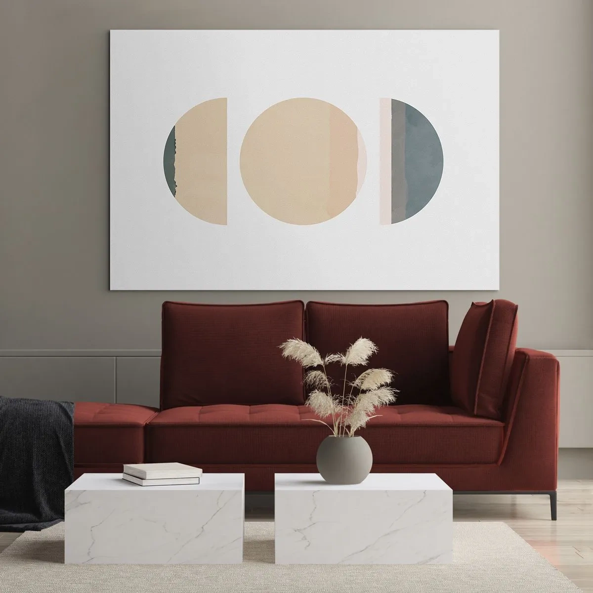 Glasbild - Bild auf glas - Minimalistische geometrische Muster in Pastellfarben - 120x80cm - Ein Rad hinter dem anderen… - Moderne Wanddekoration für Wohnzimmer und Schlafzimmer ARTTOR