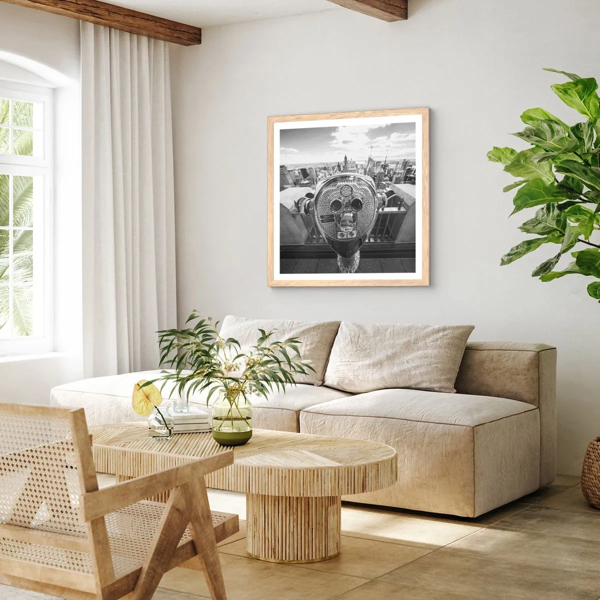 Poster in einem Rahmen aus heller Eiche - Stadt über den Städten - 60x60 cm